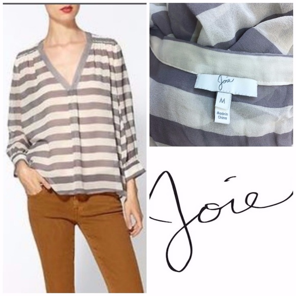 Joie Tops - Joie Sz M 100% Silk Aceline Blouse Gray Ivory